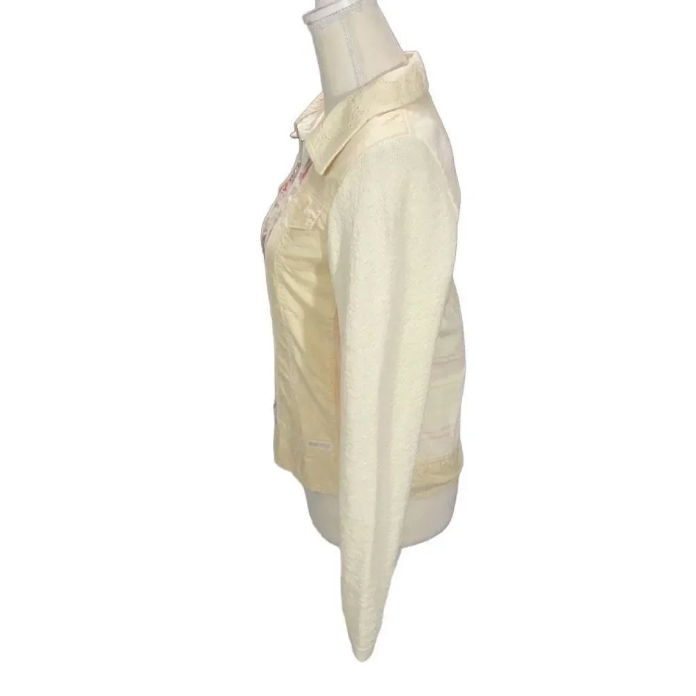 VTG Blue Willi’s Yellow Full Zip Floral Danish Design Collared Sweater Jacket Sm - Picture 4 of 9